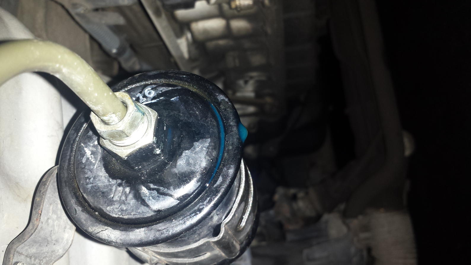 Fuel leak stops. Now have a blue liquid on outside of fuel filter. Hard start getting-20170904_234235-jpg