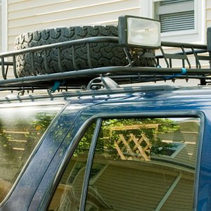 Picked up a couple of used Bosch off-road lights on Craig's List & mounted them on my rack.