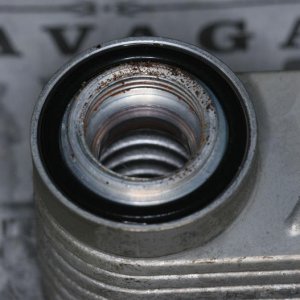 Inlet side of the cooler looks good. O-ring is still in good shape. This o-ring seals against the inside of the radiator.