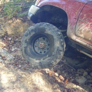 Left fron tire coming back on the groound