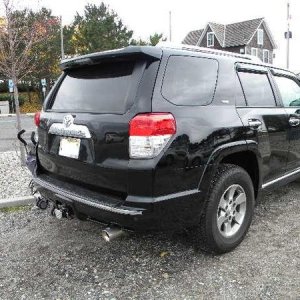 Chrome hitch cover and exhaust cover.