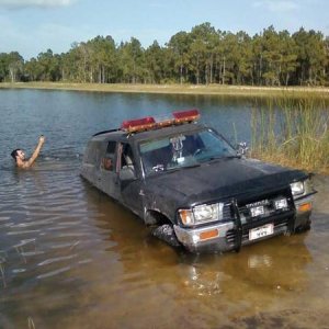 my friend swimming behind mt 4runner