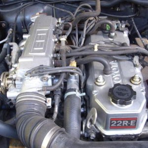 22RE Front View when we Rebuilt the upper portion of the Engine 4 years ago we Powder Coated the Thermostat supply and Valve Cover