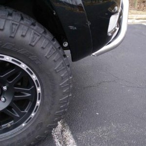 about 3/4" of space b/t tire and front fender