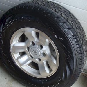 stock rims with summer tires - this was a grocery getter / ski hill ride...
