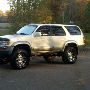lift- rear- ome 891 ome shocks
     front- eibach 3" lift springs w/ bilstien 5100 adj
     Body- 2" body w/ bumper lift brackets

tires wheels- 33 ni