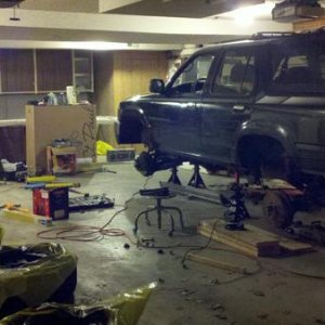 A lot going on. Coil install, shock install, steering stabilizer install, plasti-dip SR5 rims, and touching up some other things.