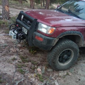 Used the winch for the first time...nothing to do with being stuck, we just had to pull a log down to the camp site for the fire.