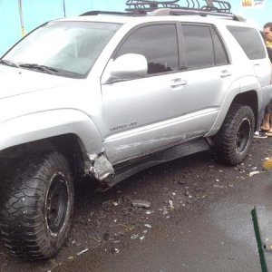 Left front and rear, bent! The right side tires are still looking forward. Door not lining up :(