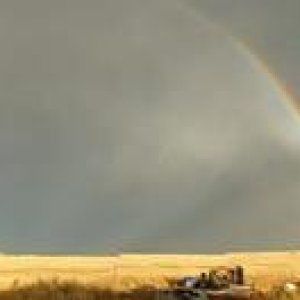 4Runner out at the farm after a storm with a double Rainbow