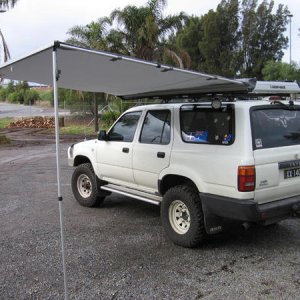 Ned's Oztrail Annex - rear side view. Its self supporting as you can see I haven't pegged down the guide ropes. With a little wind around they would b
