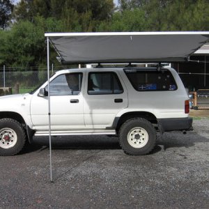 Ned's Oztrail Annex 250cms (8.2021 ft) Length x 210cms (6.889 ft) Width. Just have one problem with it. The support poles has a twist and lock feature