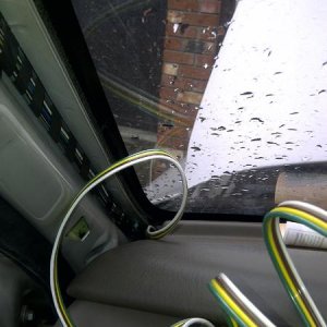 1 fish cable down through dash to left kick plate location