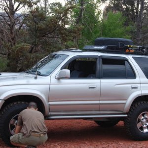 Airing down the tires before the trail.