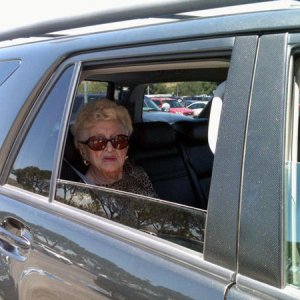 My 92 year old aunt Gertruda in her spot. Looks like a mob wife.