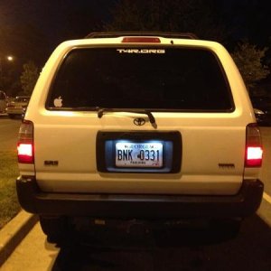 Back of the 4runner with the new T4R.ORG sticker and led license plate bulbs.