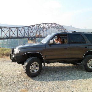 Crossing the Colombia River. The wife in the pass seat.