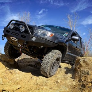 Off-roading with new bumper and winch.