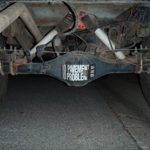new axle with Budbuilt shock mounts, Pro Comp ES3000 shocks, U-bolts flipped, ARB locker, & diff. armor