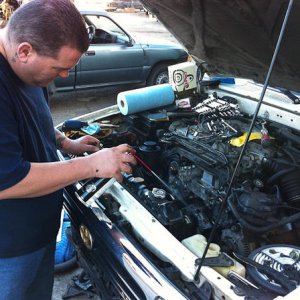 the timing belt was put on backwards and had ground down to one third the size. It was spewing water out the back on the engin. Was over heating, and 