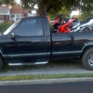 My 88 Silverado with the CBR 600 in the bed all ready for bike week in Ocean City MD