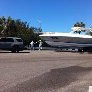 Mock up made to look like I'm pulling a brand new 40 foot intrepid offshore