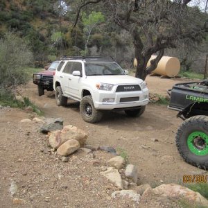 At the cabin off of Montana Mountain trail loop with a nice FJ and a very custom 82 Toyota Pickup