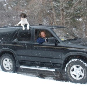 My German Shorthair on top of the T4R & my wife laughing at us. ..