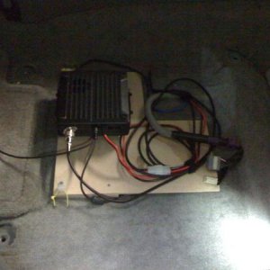 Radio (Yaesu FTM-350AR) under front passenger seat.