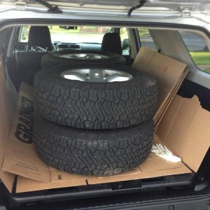 Replacing stock tires with something a bit more up to par. Rugged terrains stick size. These will be the winter tires on stock TE wheels.