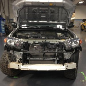 Bumper off, prepping for hidden winch mount.