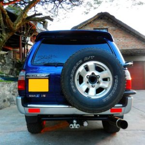 Rear end, Only addition is the Tow Hitch. The Spare Wheel carrier is a Toyota Standard. Japanese Spec