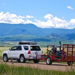 Pulling my friend's Harley, near Clayton, NM