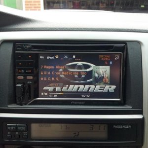 Pioneer Bluetooth DVD Head Unit.  Angled USB extender for a clean install into the glove compartment. 4Runner background