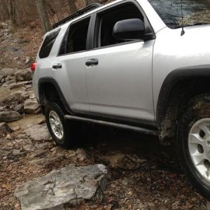 Look behind to see the trail, very rocky!