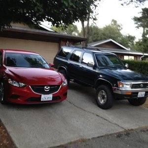my DD 2014 mazda6 and our newly picked up toy 95 4runner 3.0 5spd 4x4.
