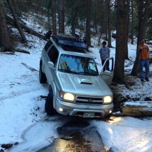 With back tires hardly touching, and front wheels under a layer of 3" thick ice...we were stuck.