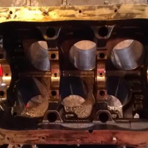 Pistons and crankshaft removed. Block going to the shop to get decked and cylinders checked. Bored if needed and honed.