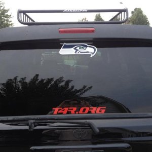 My favorite sticker on the truck. GO 'HAWKS!