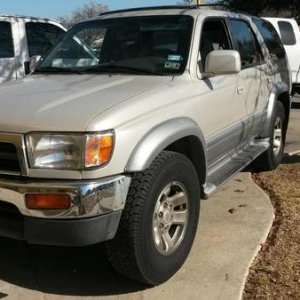 1997 4runner. front bumper hit and bent towards pass side causing tire to rub and breaking valance.
