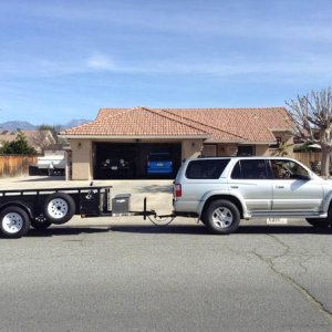 My 4Runner hooked up to our hunting trailer for the first time! Trial run to see how it felt towing it "dry".