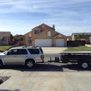 My 4Runner hooked up to our hunting trailer for the first time! Trial run to see how it felt towing it "dry".