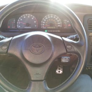 Lexus IS300 Sport Design wheel and Rav4 airbag. I also added the pedals from the same car.