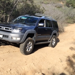 with the new rubber installed, (cougar pass, escondido, CA)
255/75/r17, skinny tires but grip good