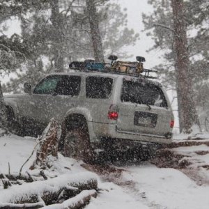 Couldn't see the trail well in the snow. We had to just wing it.