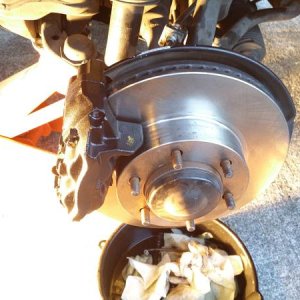 199 Tundra Brakes calipers and rotors installed.