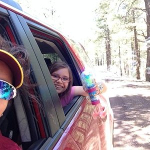 Myself and my daughter selfie.  Going down the trail blowing bubbles.  Life is good!