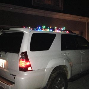 Christmas lights on the roof rack from last year's Christmas