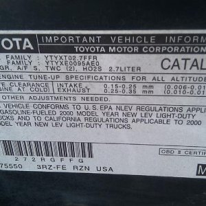 2KToyota 4Runner 3ZR-FE Label