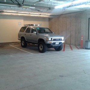 Sitting pretty in the garage, with the custom roof basket i made. My truck didn't come with a roof rack, so i got one from a local toyota part shop.